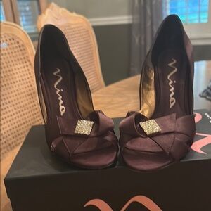 Nina Women's Chocolate Peep Toe Heels